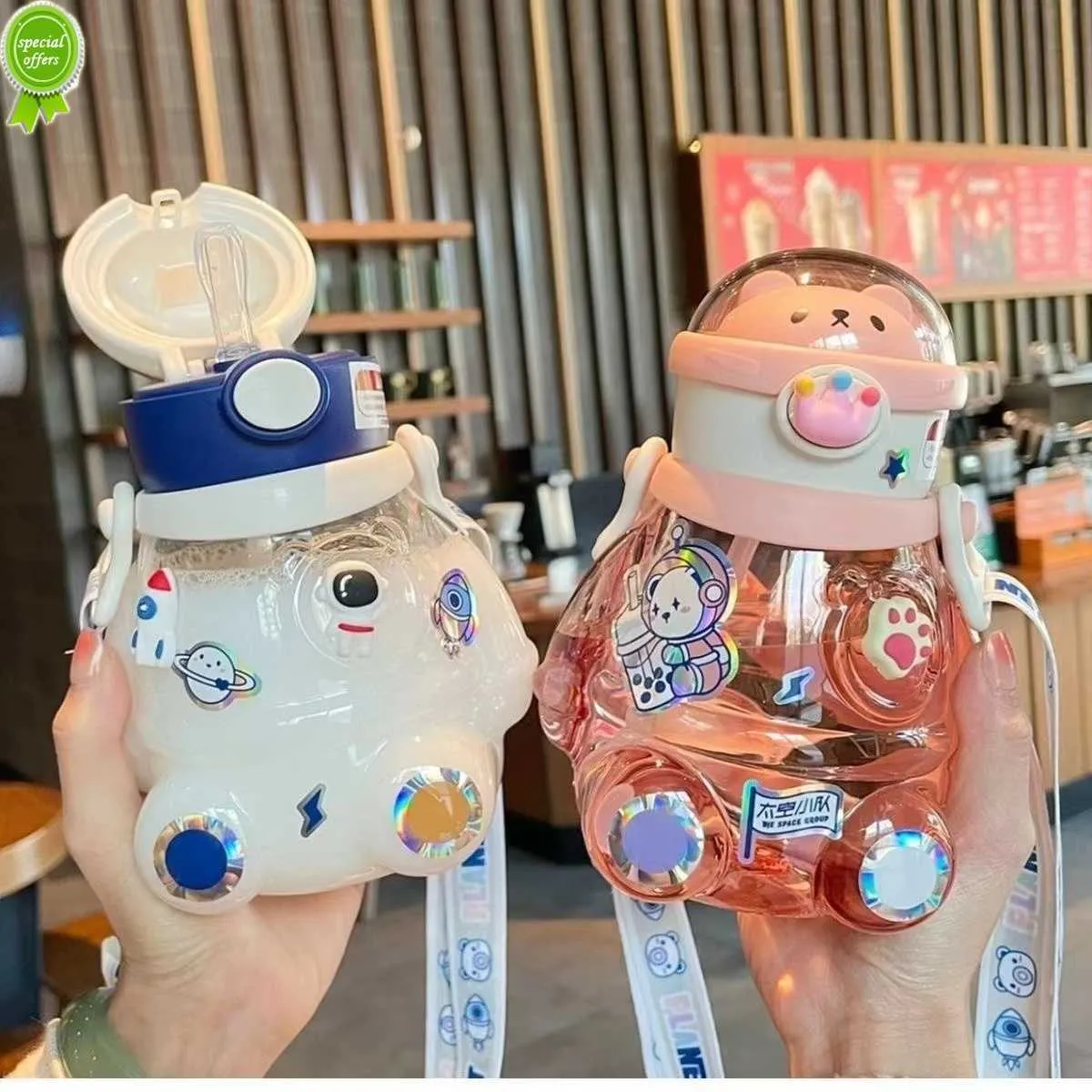 Cartoon Water Bottle Aerospace Bear Drinking Cup 700ml Cute Kawaii ...
