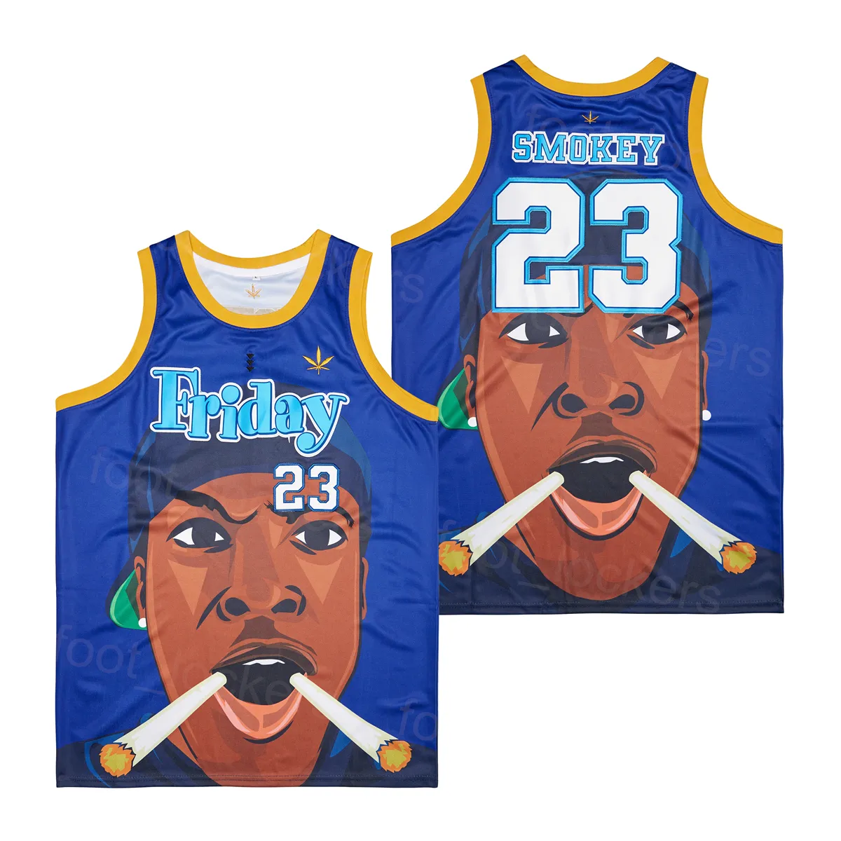 Film 23 Smokey Friday Basketball Jersey Film Retro -pullover Adembatten High School College Hiphop Pure Cotton Team Blue Stitched Retire Uniform voor sportfans