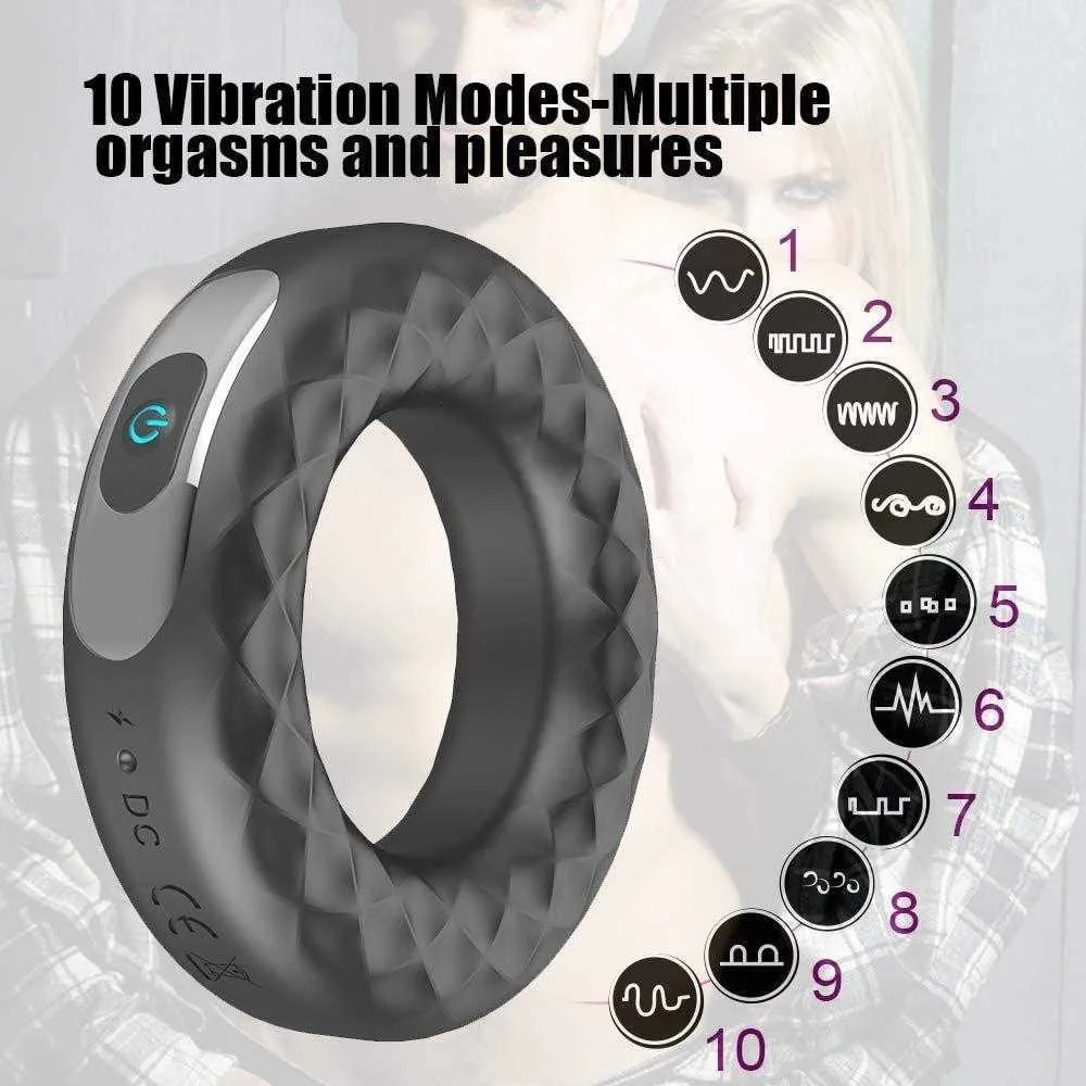 Vibrators Male Vibrating Ring Sex Toys for Men / Couples Clit Stimulator With 10 Modes Penis Vagina Massager Waterproof Powerful 1120