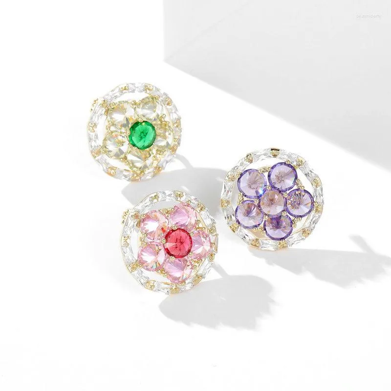 Broches femme mode rose violet blanc fleur pour femmes luxe jaune or couleur Zircon alliage plante broche épingles de sûreté