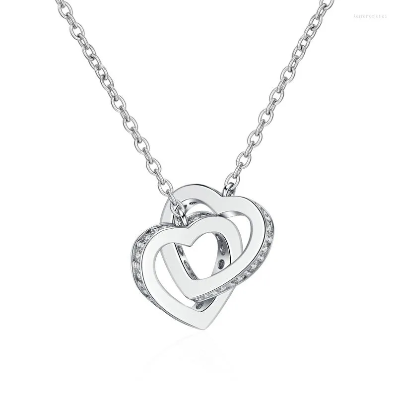 Chains Heart Interlocking Moissanite Necklace Female S925 Silver Electroplated Rose Gold Platinum Clavicle Chain