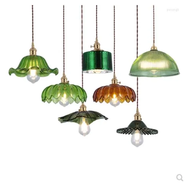 Lampade a sospensione Nostalgico vetro verde fiore modello E27 LED caldo lampadina Edison luci cavo per bar club