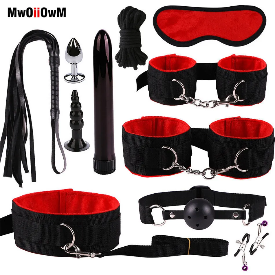 Adult Toys MwOiiOwM Exotic Accessories Nylon Sex Bondage Set Sexy Lingerie Handcuffs Whip Rope Anal Vibrator Adult Sex Toy for Couples 230426