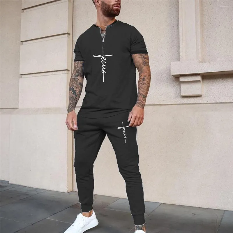 Men's Tracksuits 2023 Summer Man Short Sleeve Pants Suit V-neck Casual Golf Streetwear Vintage Men Clothing Set