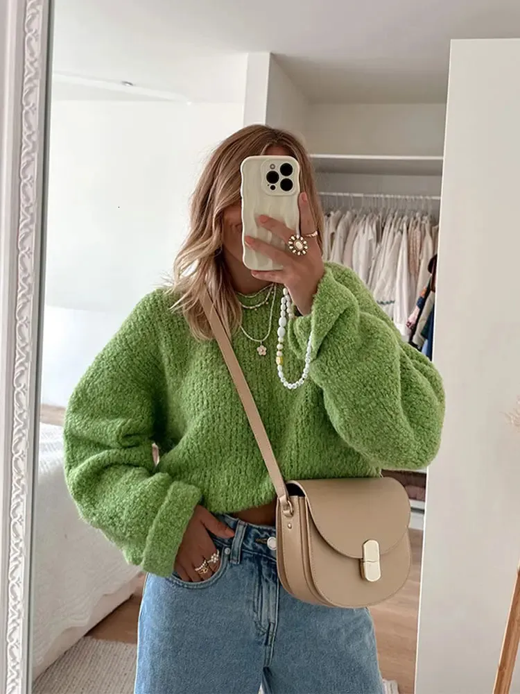 Women's Sweaters Christmas Green Knit Women Oneck Pullover Long Sleece Loose Oversized Party Casual Sweater Autumn Winter Chic Knitwears 231124