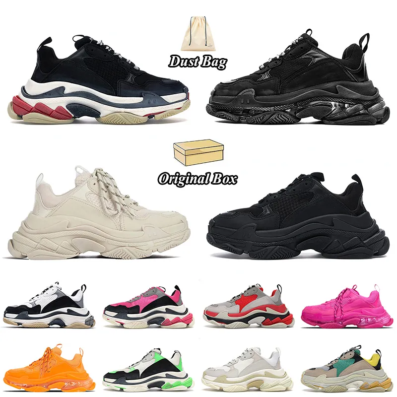 2024balencaigas triple s men women designer casual shoes platform sneakers clear sole black white grey red pink blue Royal Neon Green mens trainers Tennis With Box