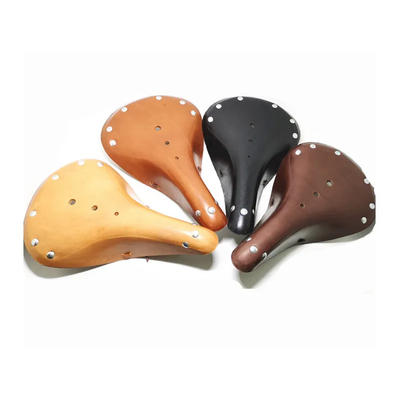 Bike Saddles Classic Bicycle Seat Pure Cowhide for Outdoor Riding Comfortable Vintage Spring Cushion 230425