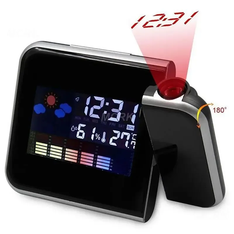 Desk Table Clocks Home Digital LED Display Clock 180° Time Projection Alarm Snooze Function Weather Temperature Humidity USB 231124