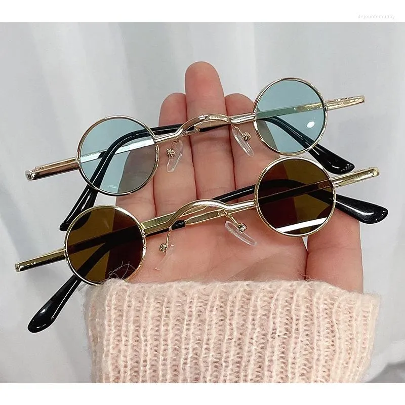 Lunettes de soleil classiques petites rondes Vintage Rock Punk pour hommes et femmes, large pont, monture métallique, lentille noire, lunettes de conduite