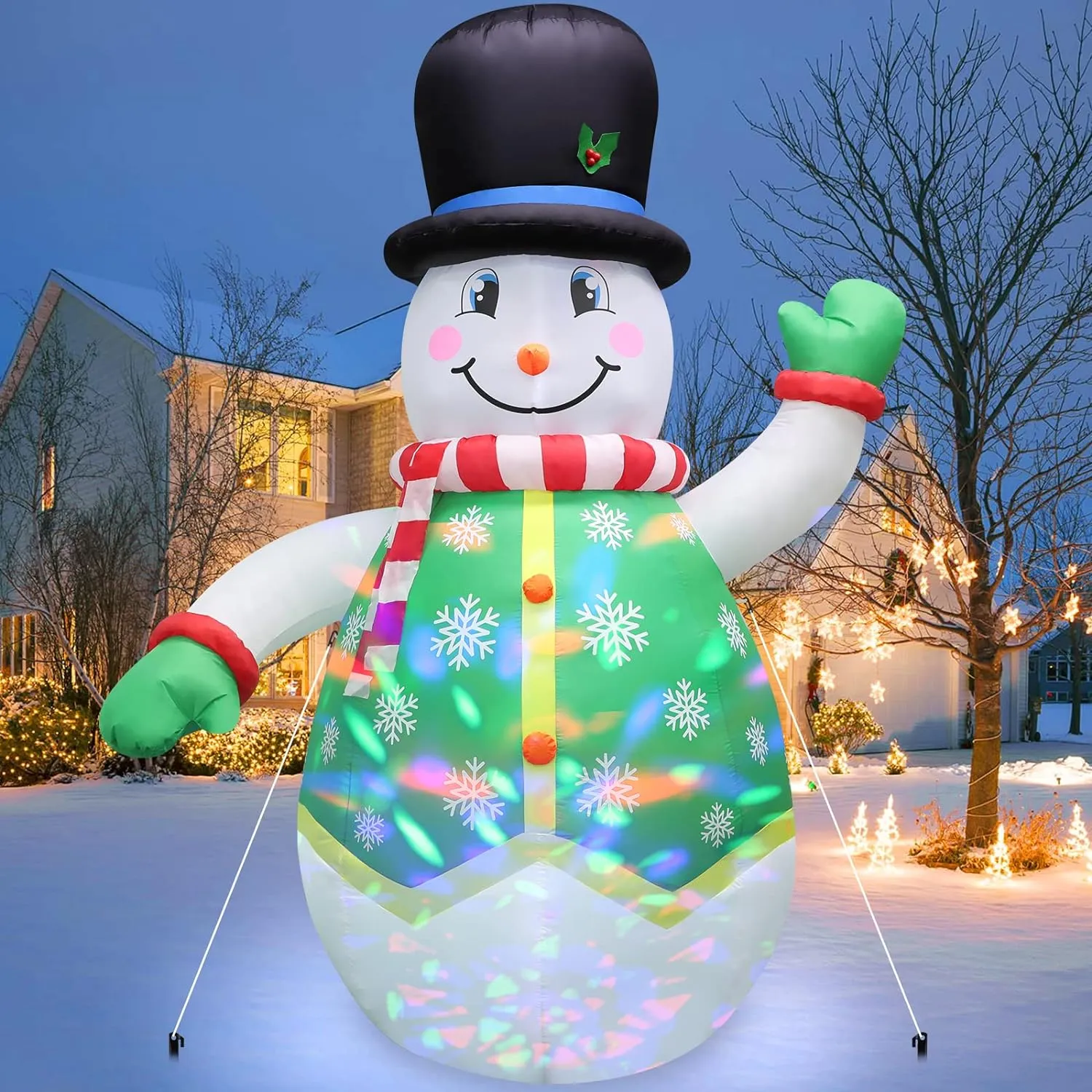 Infláveis de Natal Decorações ao ar livre 8 pés, decorações de quintal inflável Boneco de neve de Natal inflável com luzes LED coloridas giratórias para decoração de varanda de festa de jardim de gramado