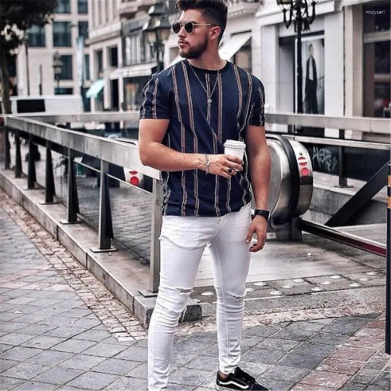 Men's T Shirts Fashion T-shirts Casual Striped Short O-neck Top Blouse Streetwear Sports Boy's T-shirt Summer