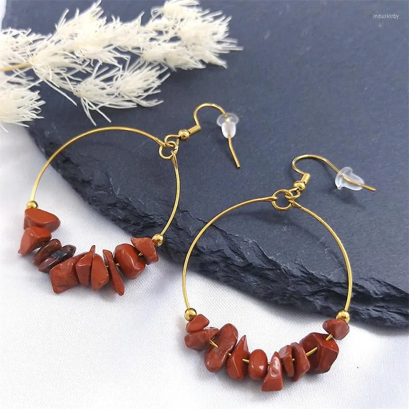 Stud Earrings Irregular Bloodstone Beaded Dangle Women Stainless Steel Gold Color Boho Drop Earring Handmade Jewelry Gifts ESG152S04