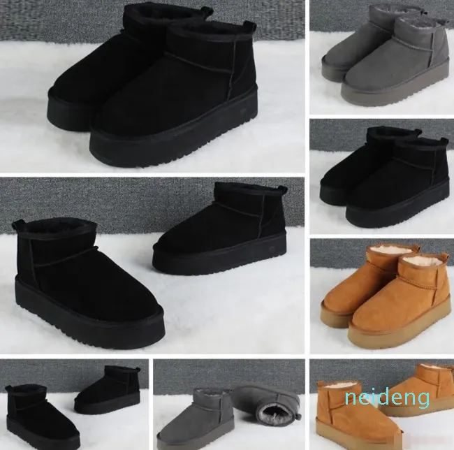 Ultra Mini Platform Boot Woman Winter Ankle Australia Snow Boots Tjock Bottom Real Leather Warm Fluffy Booties