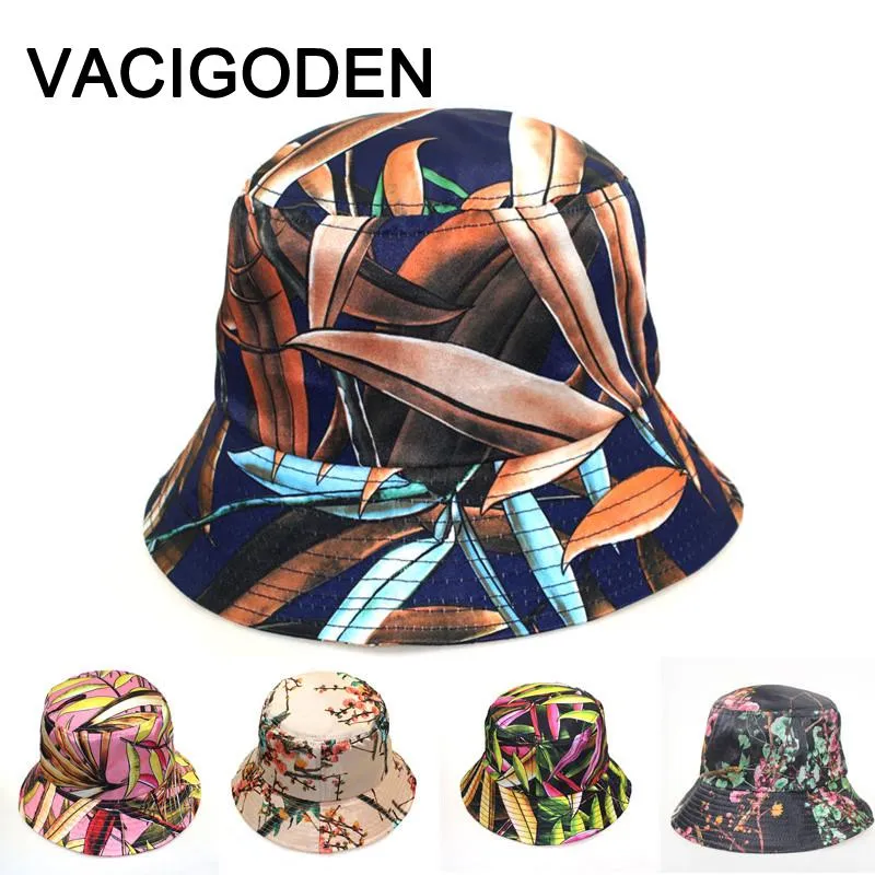 Geniş Memlu Şapkalar Vacigoden Kadın Moda Çiçeği 3D Baskılı Kova Şapkası Güneş Kıyısı Fedoras Açık Chapeau Balıkçı Caps de Pescador Gorros