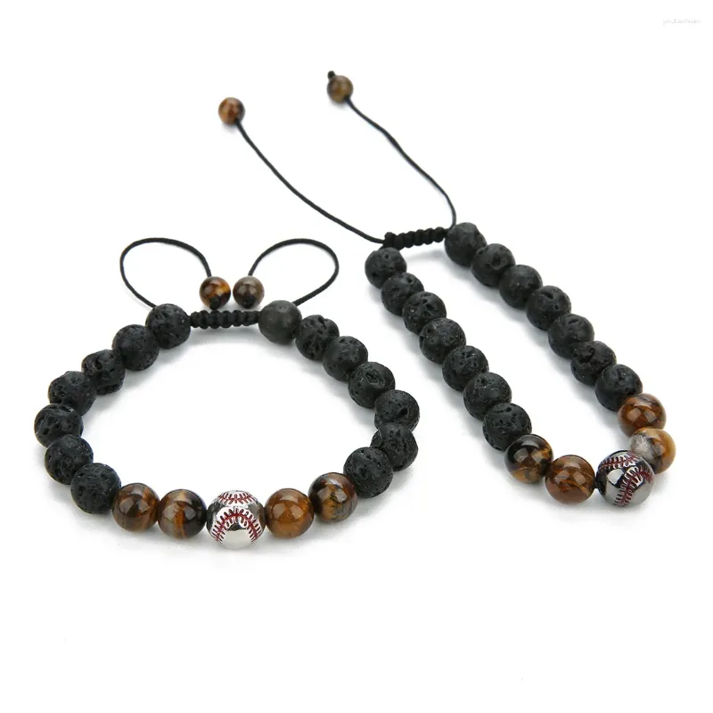 Strand 1pc cuivre perles de baseball bracelet naturel oeil de tigre pierre volcanique femmes main bracelet charmes pour bijoux accessoire en gros