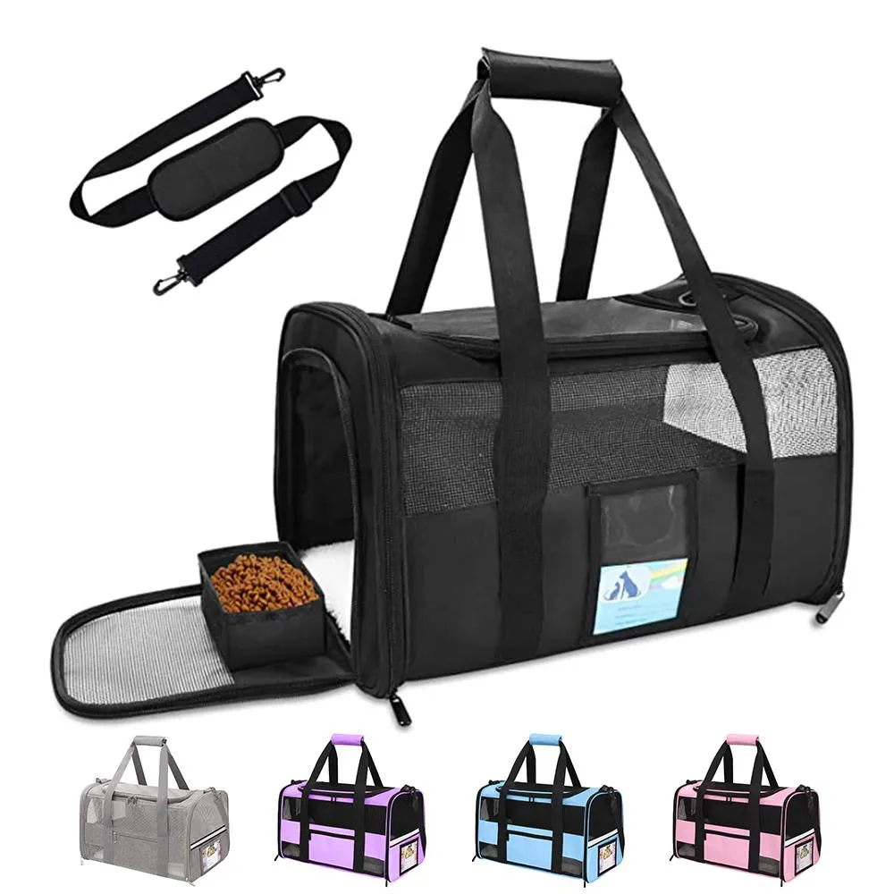 Strollers Soft Side Carrier for Cat Pet Conveyor Handbag Airline Approved Foldable Cat Carrier Backpack Reflective Tapes Cat Transport Bag