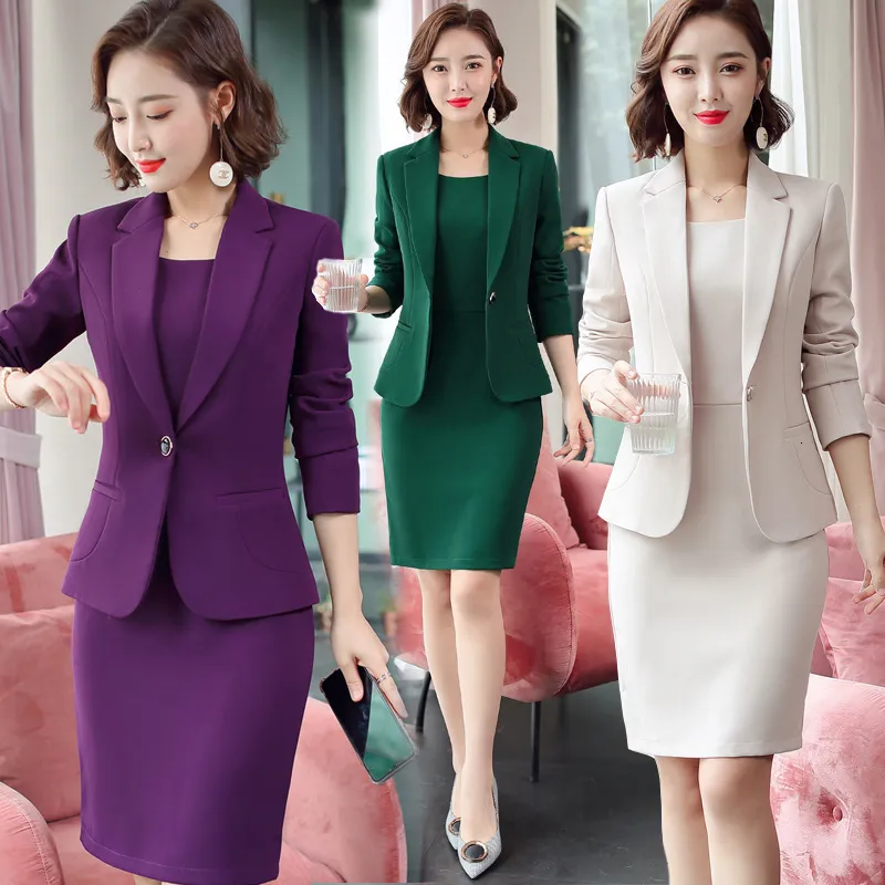 2 Piece Set Elegant Blazer Dress Suit for Women Business Work Uniform Office Lady Professional Suit Dress Female Fashion