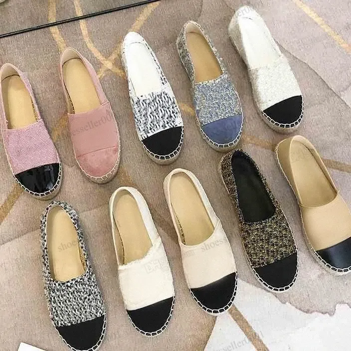 Luxury Espadrilles Classic Casual Shoes Cap Toe Spring For Women Summer Flat Beach Half Slippers Woman Leather Loafers Fisherman Canvas Shoe Sneaker W 334E#