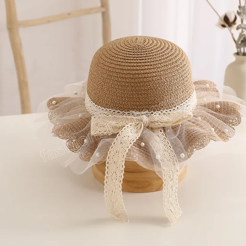 Summer Bow Hat Outdoor Vacation Cute Girls Princess Straw Hat Beach Hat Wide Brim Children Fisherman Cap