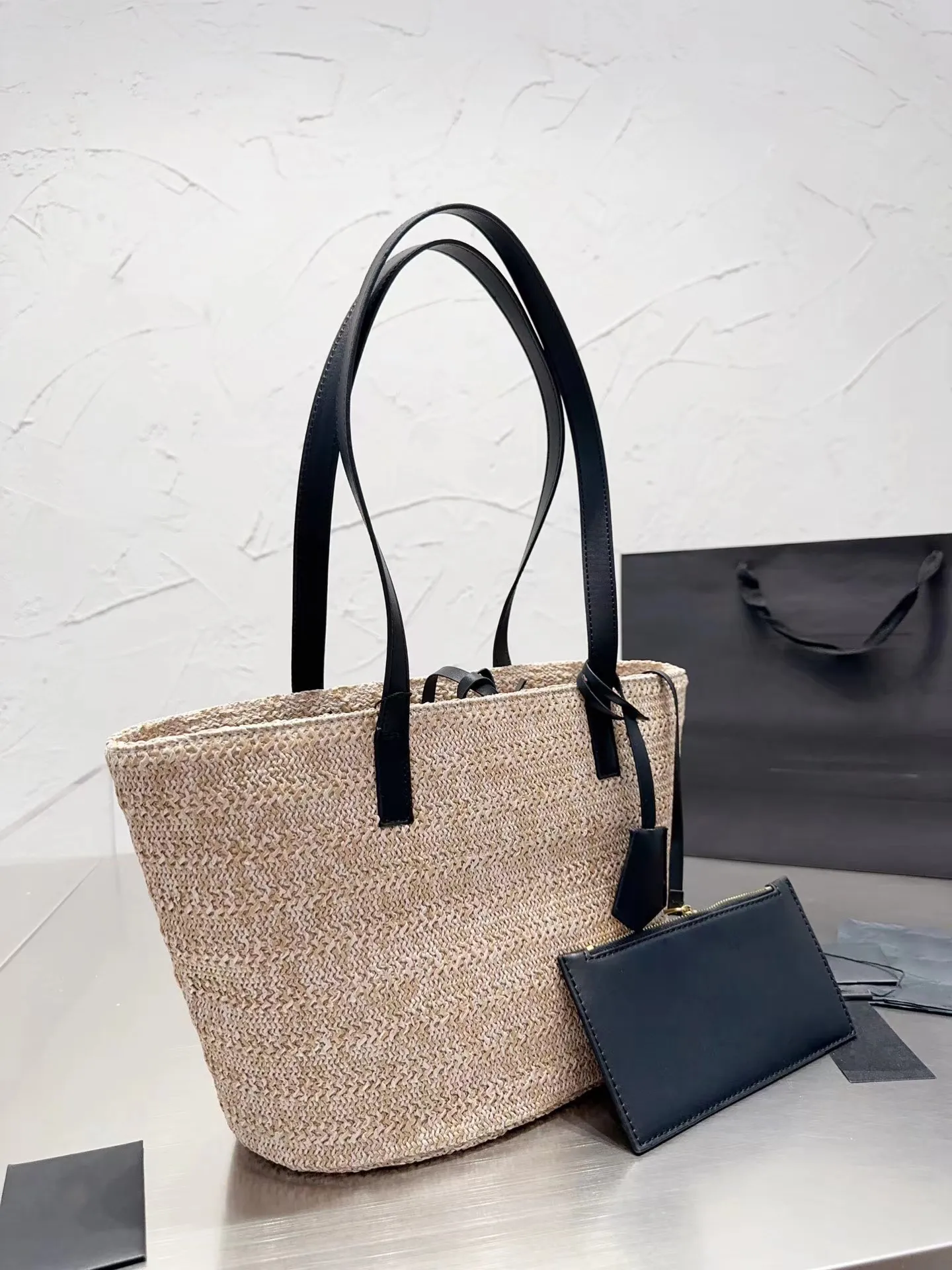 Luxury Rive Gauche Raffia Straw Weave Tote Bag With Top Handle Designer