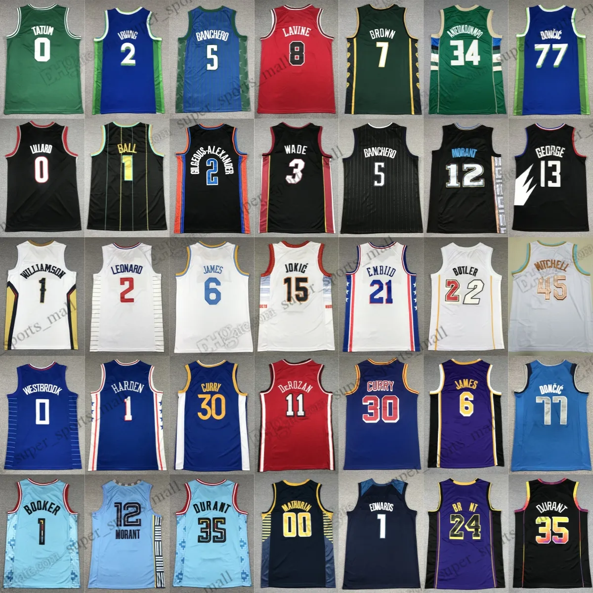 Bedrukte basketbalshirts voor het nieuwe seizoen 2023-24 00 Bennedict Mathurin 00 Clarkson 0 Damian Lillard 0 Jayson Tatum 0 Russell Westbrook 0 Tyrese Maxey 1 Anthony Edwards