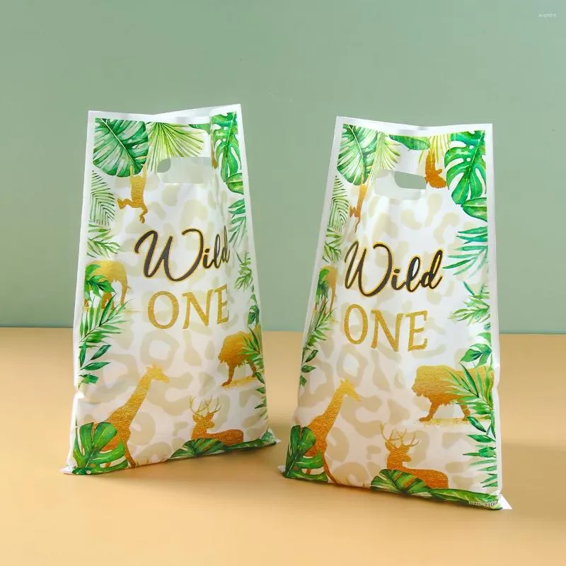 Gift Wrap 10pcs Wild One Palm Leaves Animal Candy Bag Jungle Safari Birthday Party Packaging Bags Kids Baby Shower Decoration Favors