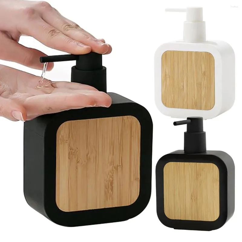 Liquid Soap Dispenser Square With Bamboo Pump Hands Bottle Refillable Sub-bottling For Bathroom And Kitchen Decor