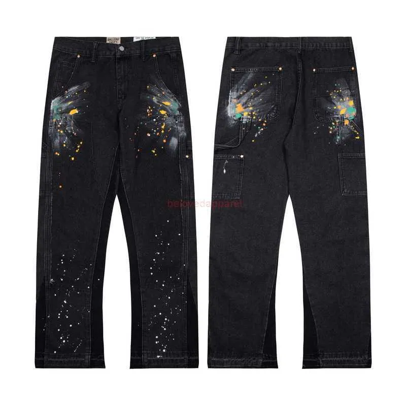 Jeans pour hommes Fashion Designer Depts Distressed Ripped Motocycle Biker Pant Painted Speckled Ink Straight Horn Pantalon