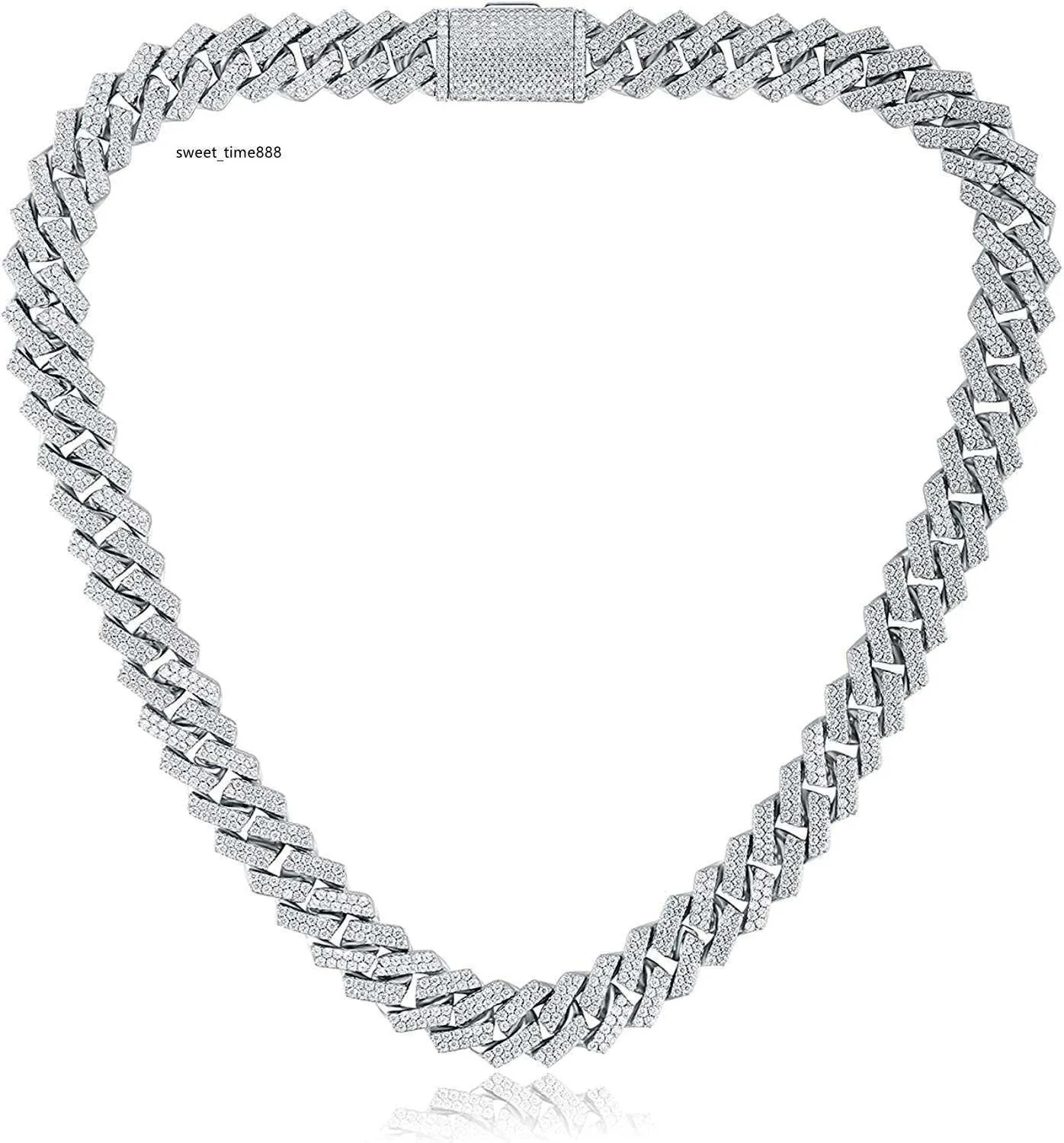 Gemsme Full Iced Out Cubic Zirconia Cuban Link Chain Hip Hop 18K White Gold Plated Miami Cuban Link Chain Necklace For Men Women