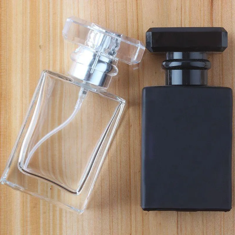 30ml noir / clair carré verre huile essentielle bouteille de parfum pompe à brouillard bouteille de pulvérisation liquide de toilette récipient diffus Wcwuq