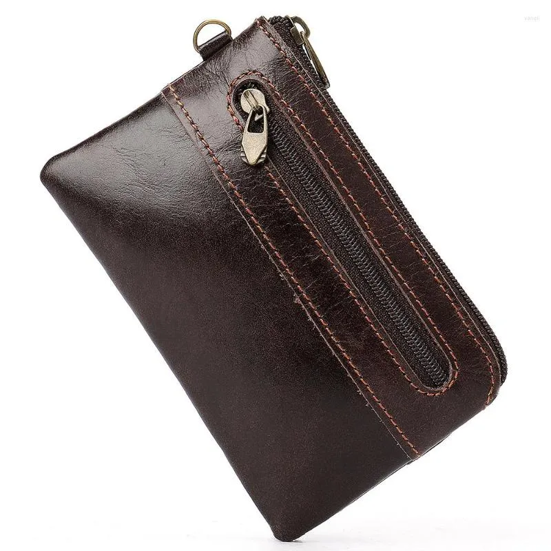 Wallets Genuine Cowhide Coin Purse Men Retro Zipper Pouch Leather Male Change Money Bag Mini Zero Wallet Key