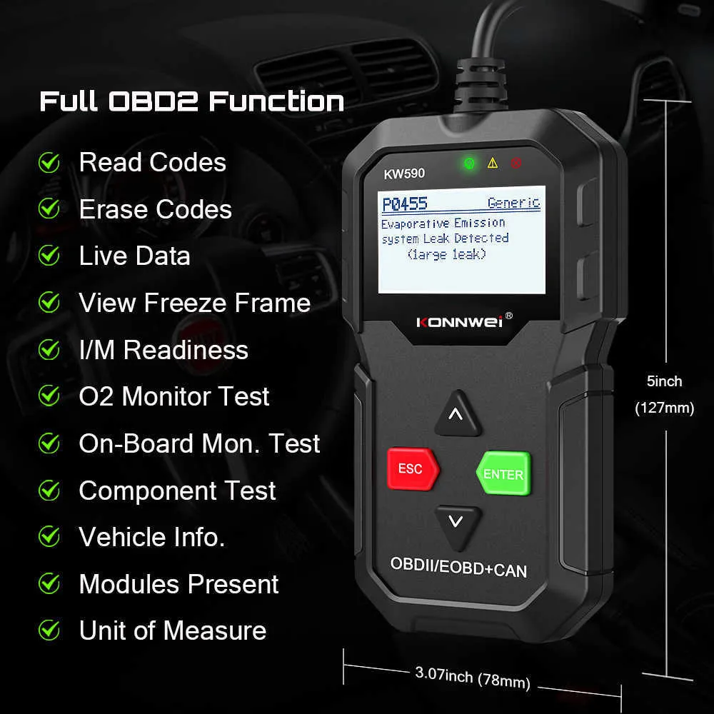 Nouvel outil de diagnostic OBD 2023 Konnwei KW590 Code de voiture Lecteur  automobile Automotive OBD2 Prise en charge multi-marques Langues de voitures