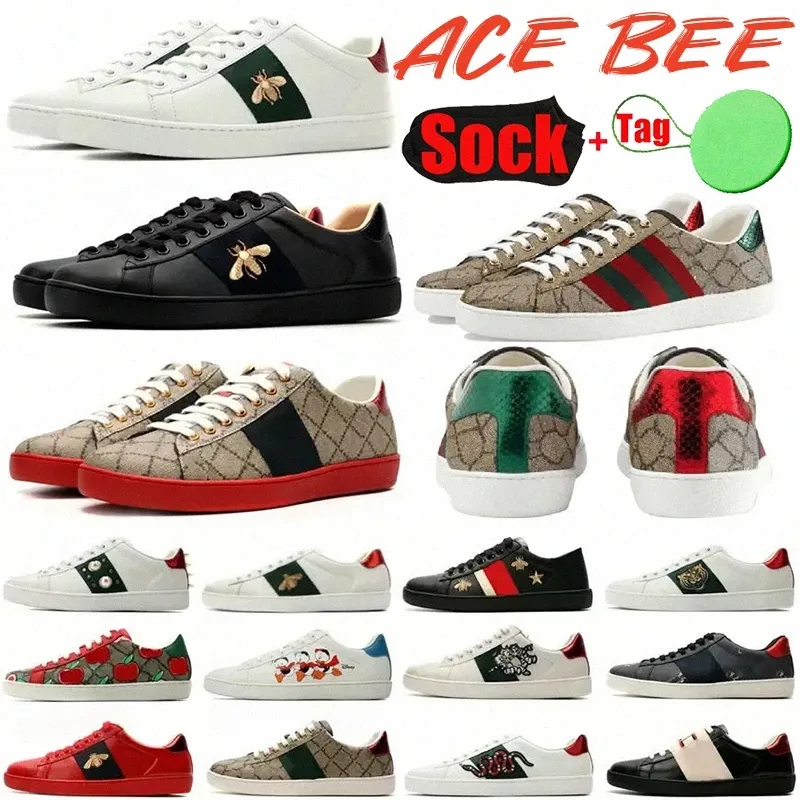Дизайнерская повседневная классическая обувь Италия Ace Sneakers Bee Snake Leather Embroidered Black men Tiger Chaussures блокировка White Shoe WalkingV8ge #