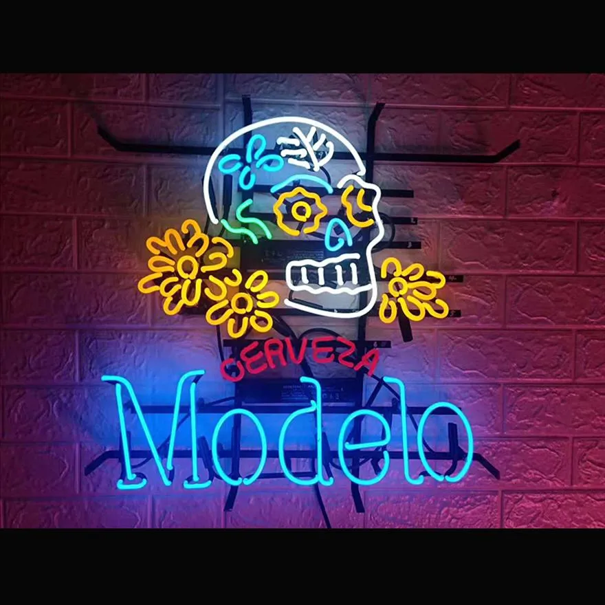 Modelo Skull Logo Neon znak lekki piwo bar pub plakat ściany ręcznie robione sztuka Visual16275l