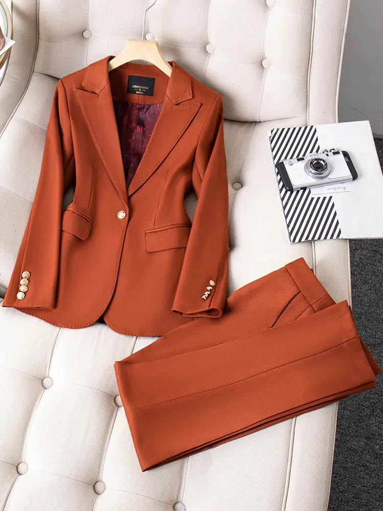 Women's Suits Blazers Red Coffee Khaki Black Ladies Pant Suit Women Blazer Jacket And Trouser Female Business Work Wear Solid Formal 2 Piece Set 230426