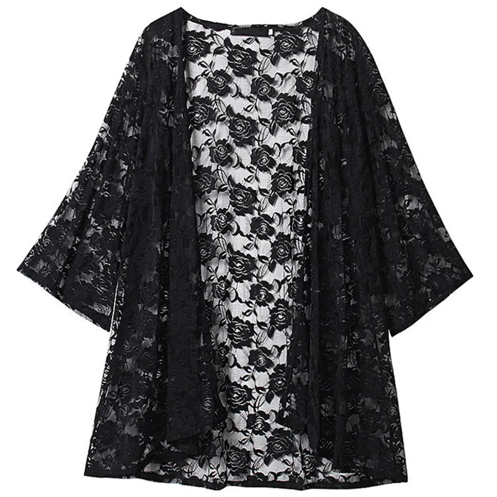 Koszule damskiej bluzki eleganckie vintage Kimono Cardigan koronkowa koszula haftowa plażowa krem ​​przeciwsłoneczna odzież Plus Size Women 230425