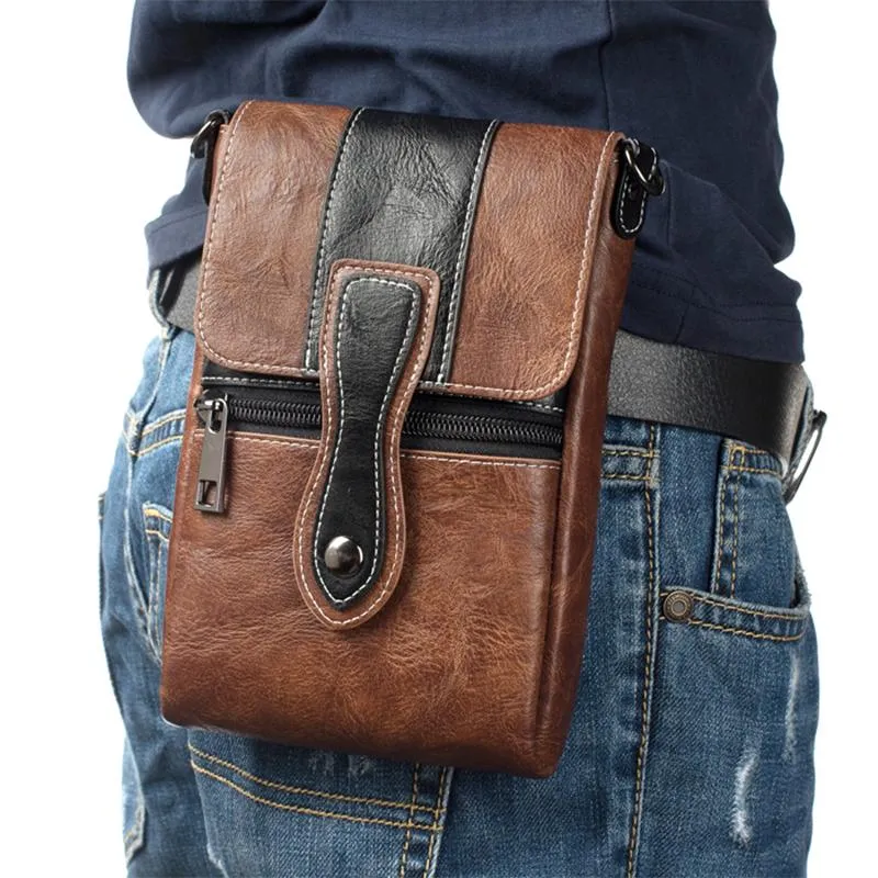 Marsupi BISI GORO Wear Belt Pocket Messenger Borsa da uomo in pelle PU Confezione multifunzione resistente all'usura Portamonete per telefono esterno