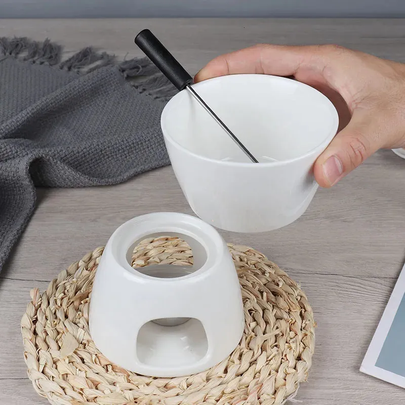 Set De Fondue Au Chocolat En Céramique - Avec Fourchette - Pour Fondues, Sauces, Fromage Fondu