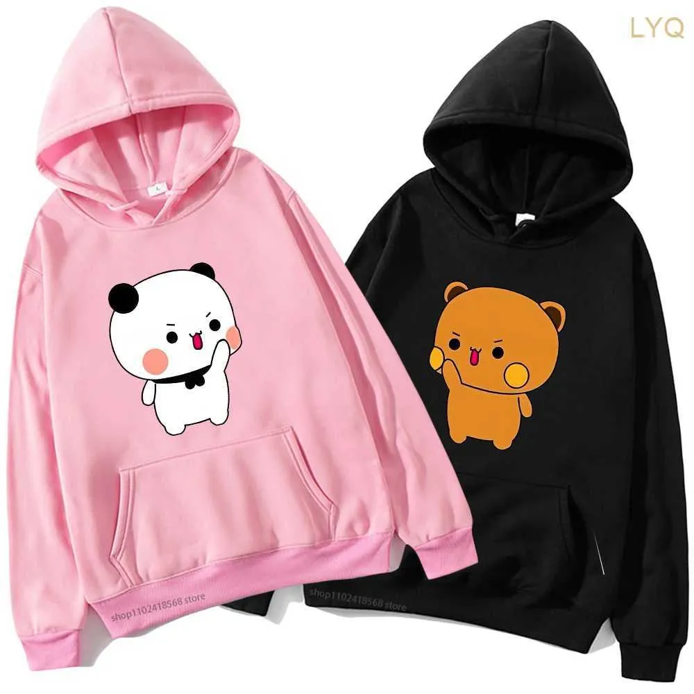 Kvinnors hoodies tröjor par plus size hoodies bubu med dudu swearsshirts tecknad kawaii panda och brownie björn kläder män kvinnor tröjor tröjor