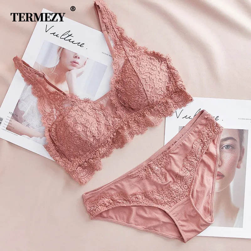 BRAS SETS Fashion Sexy BH Set Lingerie Women's Lace Underwear Eyelash Lace Lingerie Set Thin Foded 3/4 Cup BRALETTE V Neck ARRIVES 230426