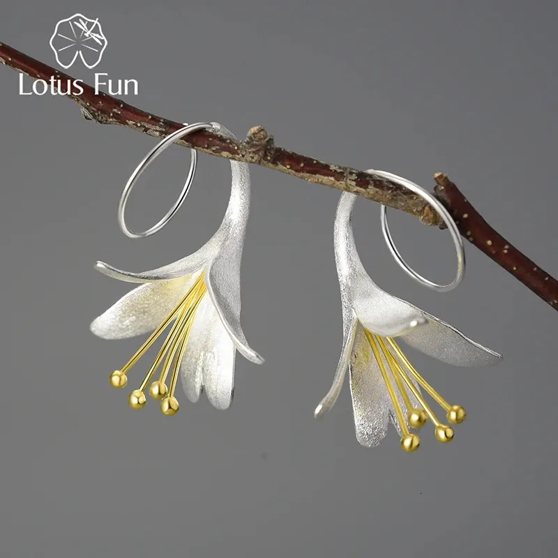 Stud Lotus roligt ovanligt stort elegant modeblomma dingle örhängen för kvinnor riktiga 925 sterling silver uttalande lyx fina smycken 231124