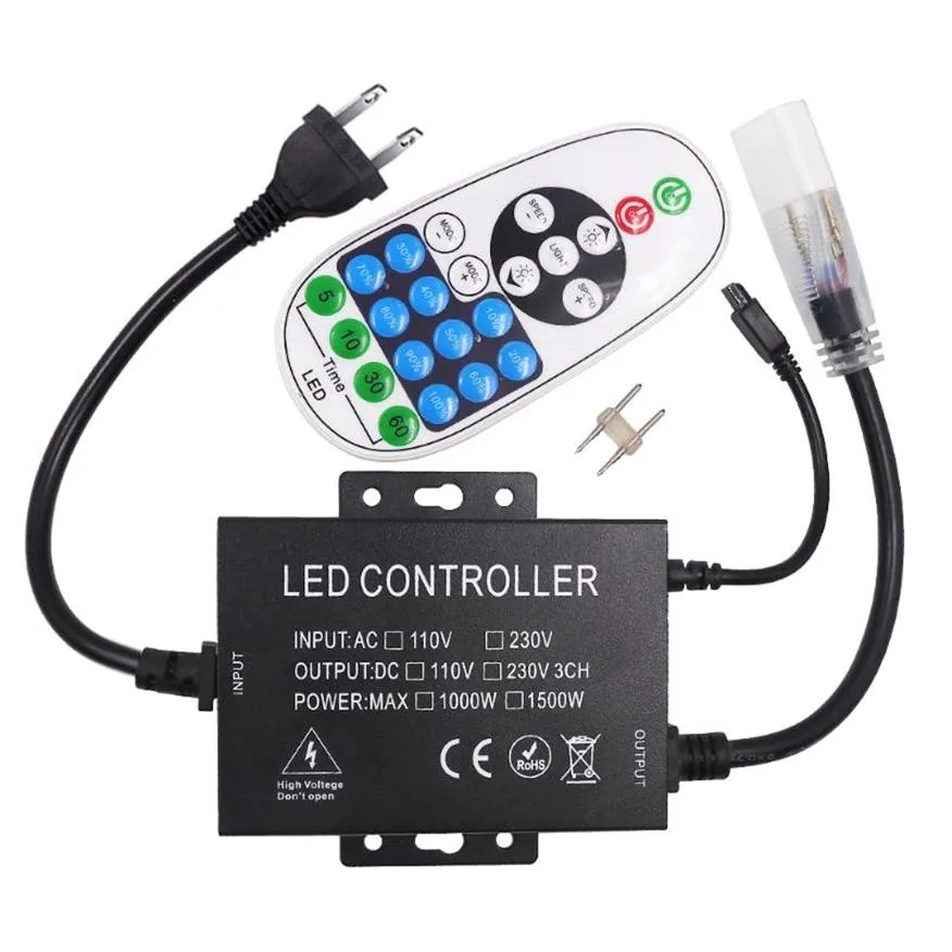 1500W voeding 110V 220V Dimmer LED -controller met 23Key IR Remote EU US Power Plug voor 100m LED -strip met één kleur LED 317O