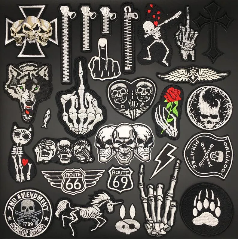 Collectable Skull Punk Patches for Clothing Embroidery Stripes Diy Badges Sewing Decoration Clothes Stickers Iron on Patches Appliques