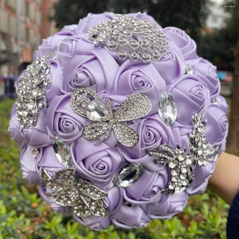 Fiori matrimonio Romantico lavanda Seta Rosa Bouquet di perline 18 25 Strass Bouquet da sposa Country Designer