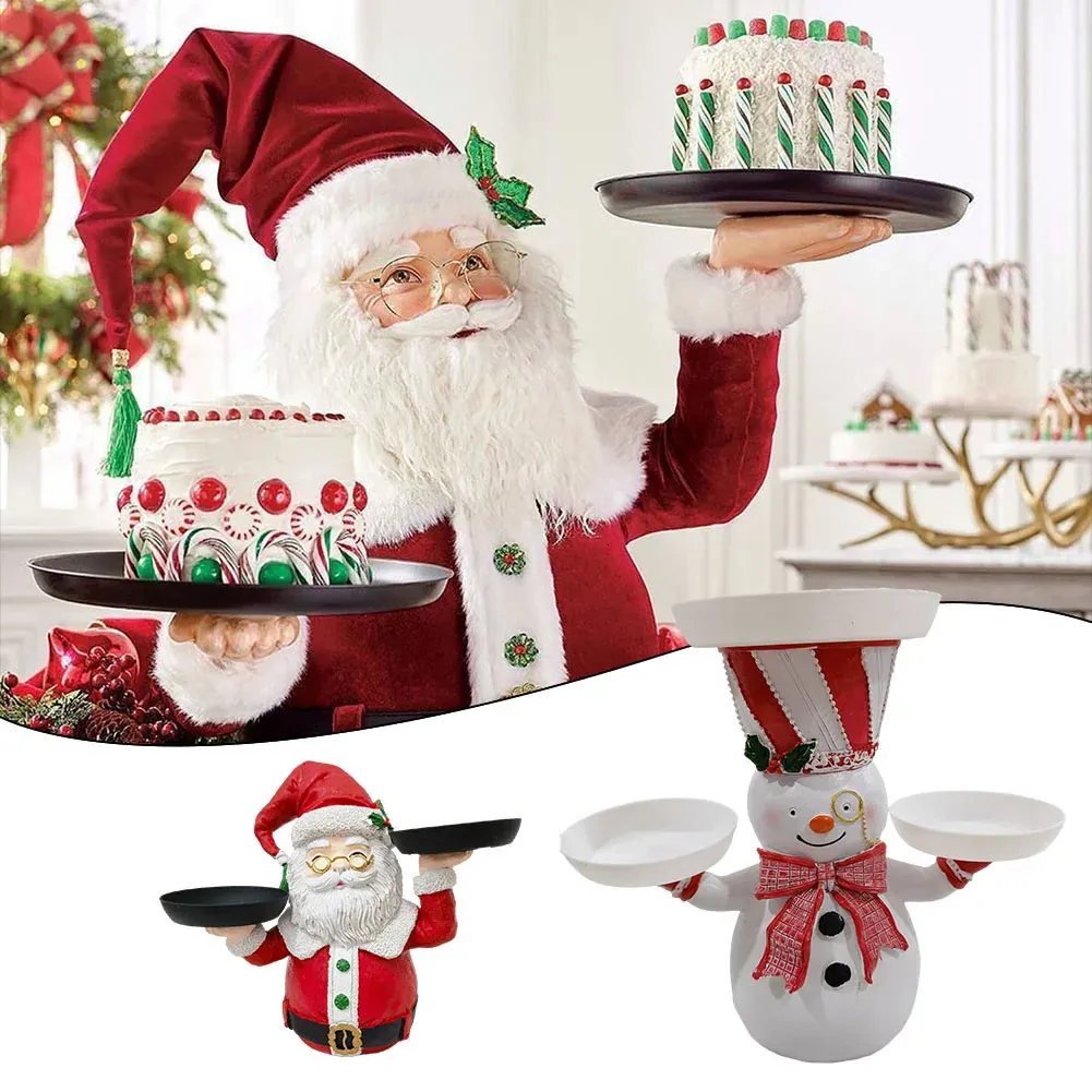 Decoraciones navideñas Bandeja de Papá Noel Muñeco de nieve Snack Rack Resina Artesanía Juguetes Adornos Pastel Postre Soporte Fiesta de Navidad Plato de fruta Decoración de mesa para el hogar 231124