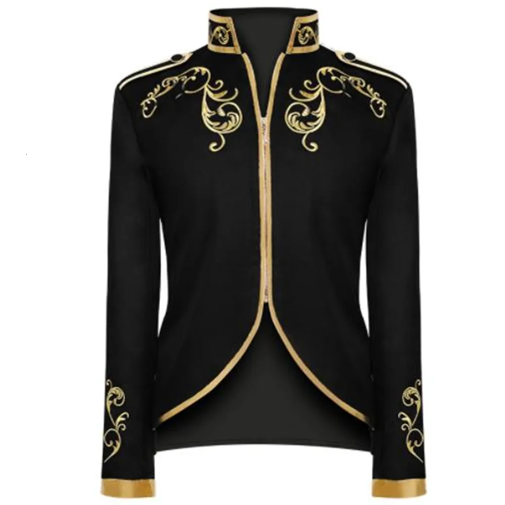 Mäns kostymer blazrar gyllene broderier King Prince Renaissance Medieval Men Custome Cosplay vuxen långärmad festjacka Outwear Coat 3XL 230425