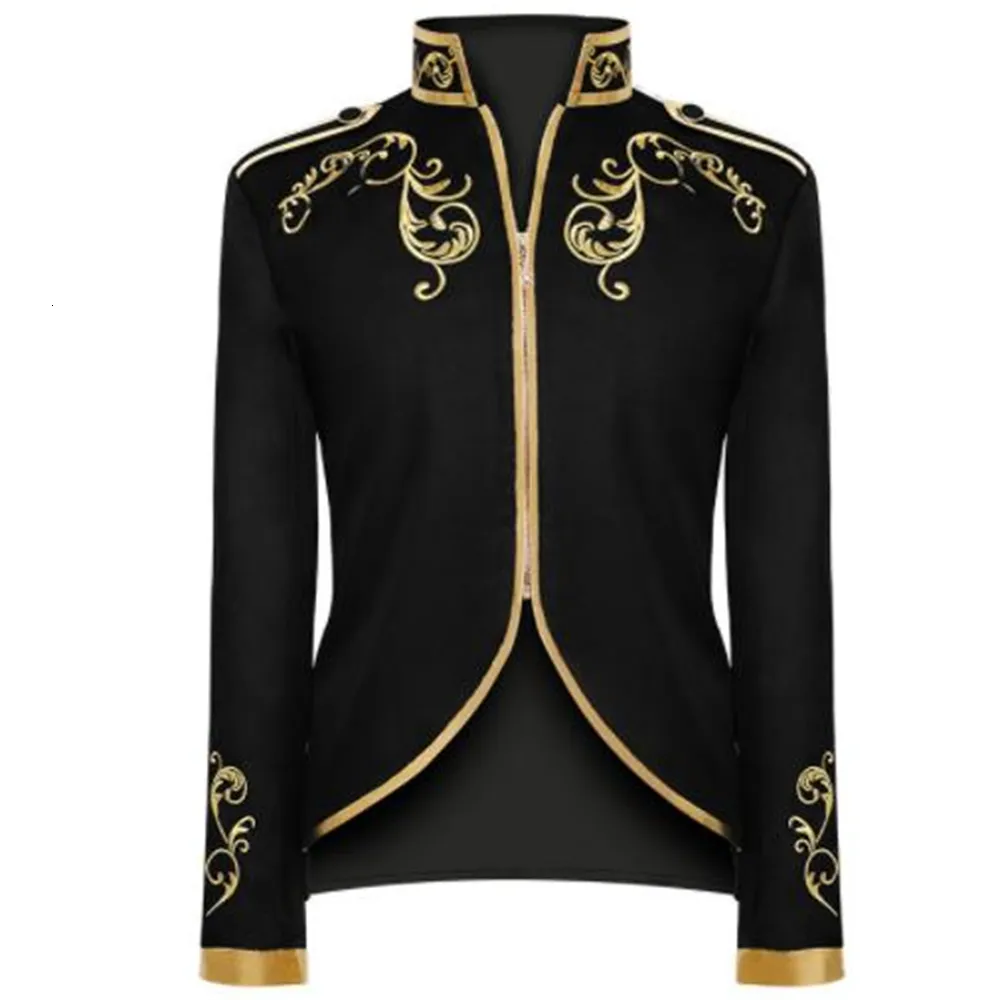 Costumes pour hommes Blazers Doré Broderie Roi Prince Renaissance Médiévale Hommes Custome Cosplay Adulte À Manches Longues Partie Veste Outwear Manteau 3XL 230425