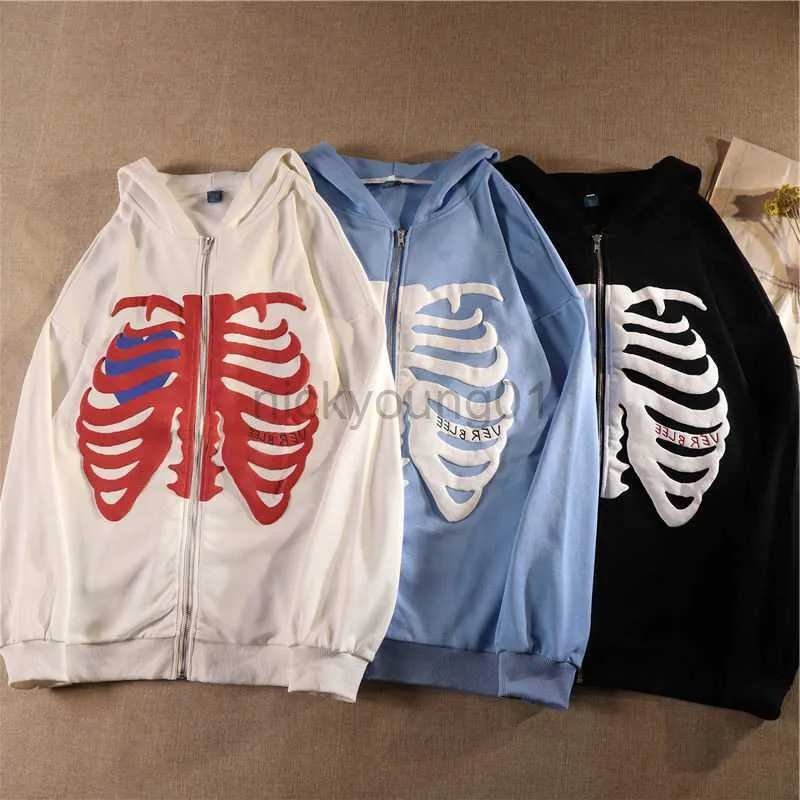 Y2K Gothic Black Skeleton Hooded Sweatshirt For Men And Women