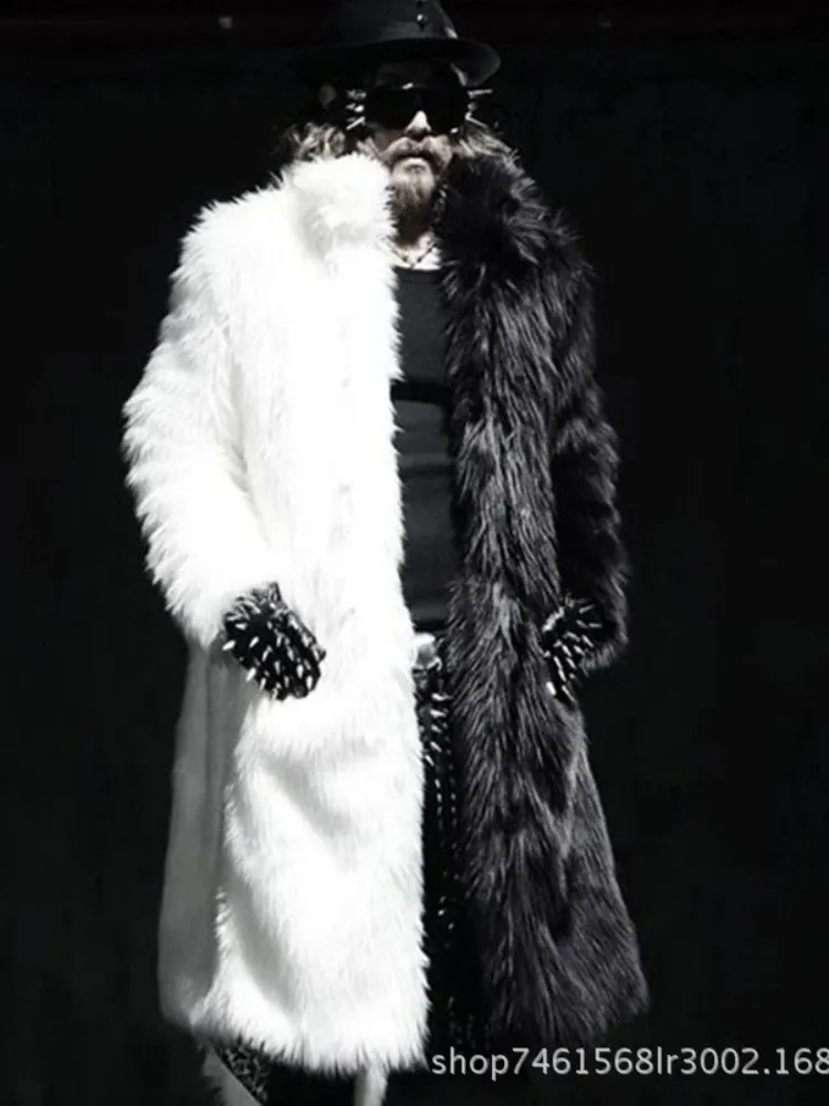 Abrigo de piel sintética de cuero para hombre, abrigo de invierno grueso y esponjoso de manga larga, ropa de abrigo cálida, chaqueta de lujo, chaquetas Bontjas en blanco y negro para hombre 231124