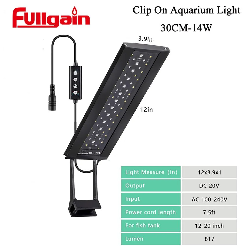 Lightings FullGain 30cm Aquarium Light LED Freshwater Aqua LED DIMBABLE IP68 Vattentät fullspektrum LED Planterade WRGB Smart Fish Lights